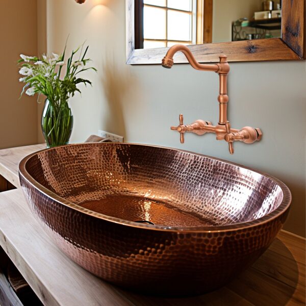 Akicon Bathroom Faucets - Solid Brass Wall Mount Bathroom Sink Faucet with 2 Cross Handles, Copper Bathroom Faucet - IK41718N1-C - Image 2