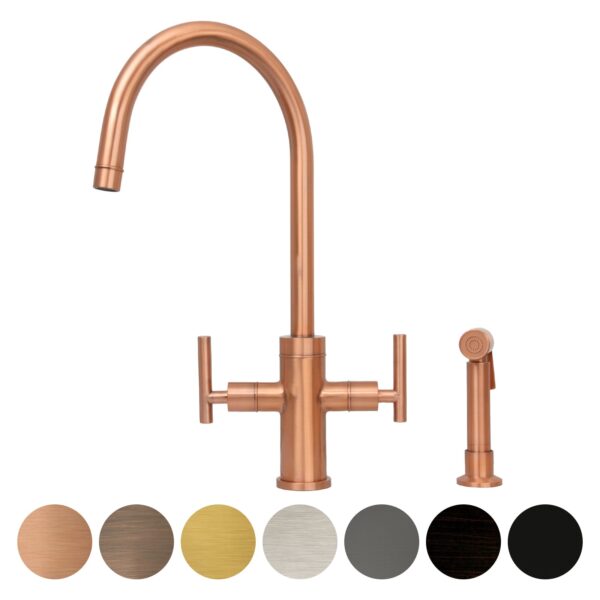 Two-Handle Copper Widespread Kitchen Faucet with Side Sprayer-IK96766C