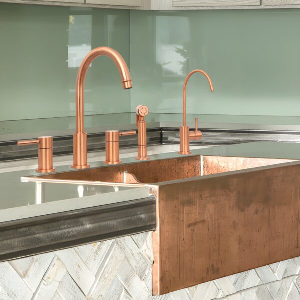 Two-Handles Copper Widespread Kitchen Faucet with Side Sprayer - IK96866 - Image 2