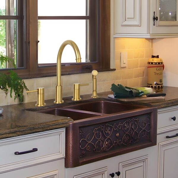 Two-Handles Brushed Gold Widespread Kitchen Faucet with Side Sprayer - IK96866BTG - Image 2