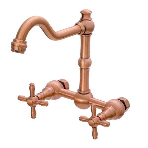 Akicon Bathroom Faucets - Solid Brass Wall Mount Bathroom Sink Faucet with 2 Cross Handles, Copper Bathroom Faucet - IK41718N1-C