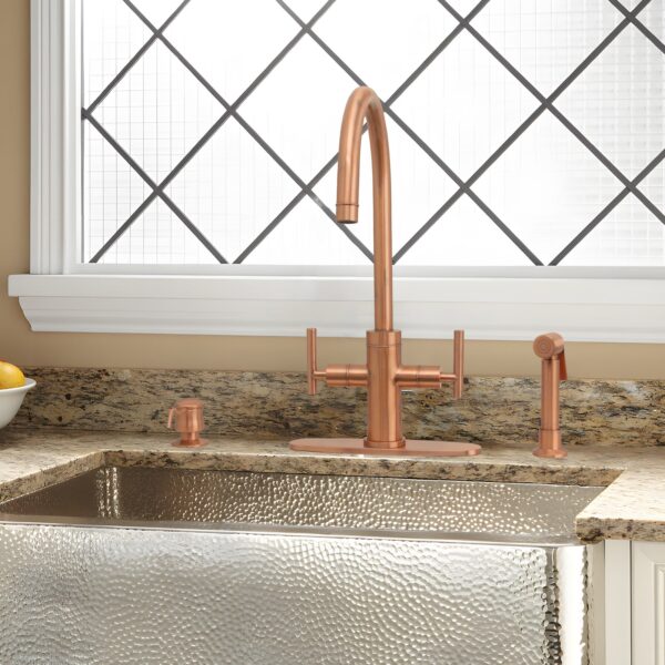 Two-Handle Copper Widespread Kitchen Faucet with Side Sprayer-IK96766C - Image 2