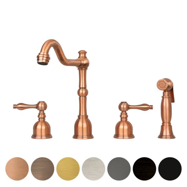 Two-Handles Copper Widespread Kitchen Faucet with Side Sprayer - IK96818C