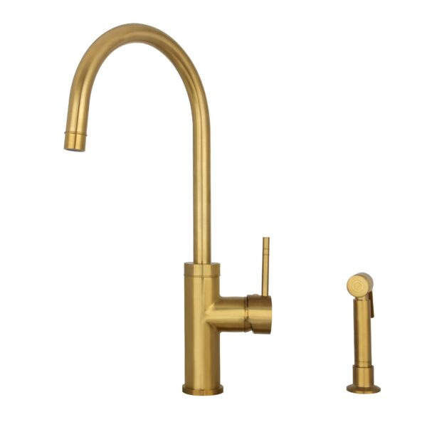 One-Handle Brushed Gold Widespread Kitchen Faucet with Side Sprayer-IK96966-BTG