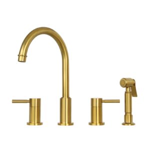 Two-Handles Brushed Gold Widespread Kitchen Faucet with Side Sprayer - IK96866BTG