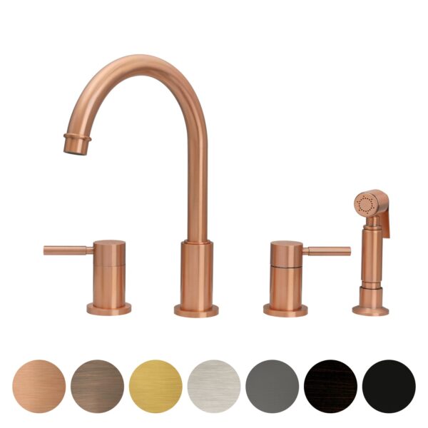 Two-Handles Copper Widespread Kitchen Faucet with Side Sprayer - IK96866