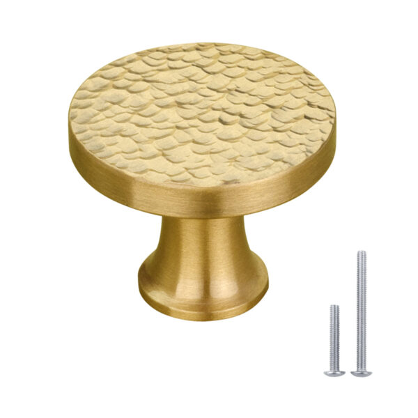 Hammered Polished Gold Kitchen Cabinet Knobs 1-1/4 inch (32 mm) Diameter 100% Solid Brass Drawer Knob CKDK04