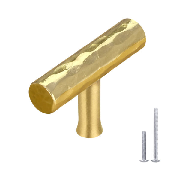 Hammered Polished Gold Kitchen T Bar Cabinet Pulls 100% Solid Brass Drawer Knob  CKDK08