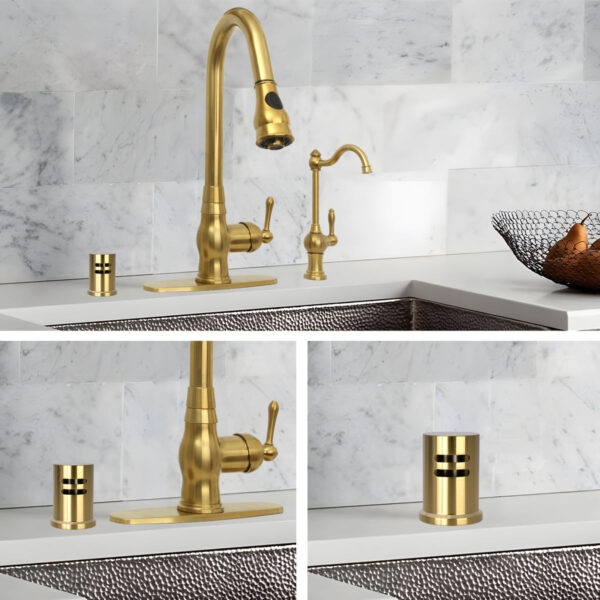 Brushed Gold Solid Brass Finish Kitchen Dishwasher Air Gap Cover Only, Air Gap Cover for Replacement, Skirted - Image 2