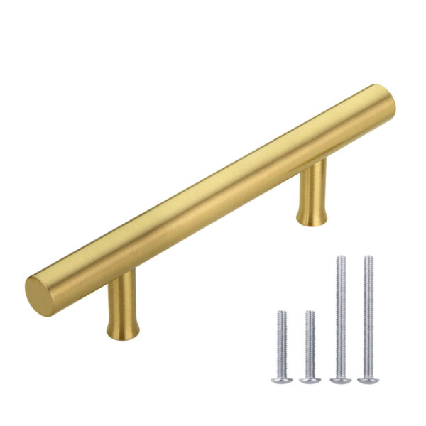 3 Inch Hole Center Brushed Gold Kitchen Cabinet Handles 100% Solid Brass Drawer Pulls CKDK14