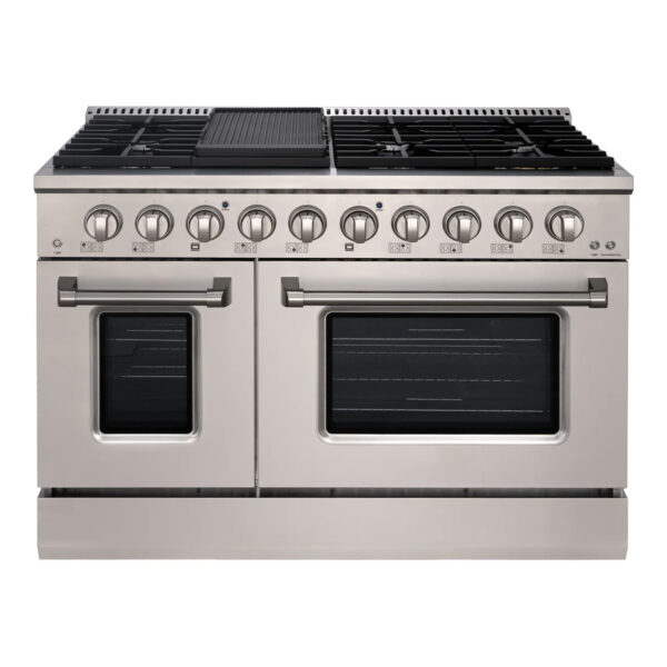 48" Slide-in Freestanding Professional Style Gas Range with 6.7 Cu. Ft. Oven, 8 Burners, Convection Fan, Cast Iron Grates. Stainless Steel