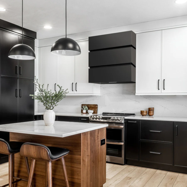 30" Stainless Steel Range Hood, 3 Stacks Modern Box Kitchen Hood with Powerful Vent Motor, Wall Mount, 30”W*30”H*14D, Jet Black - SRH29