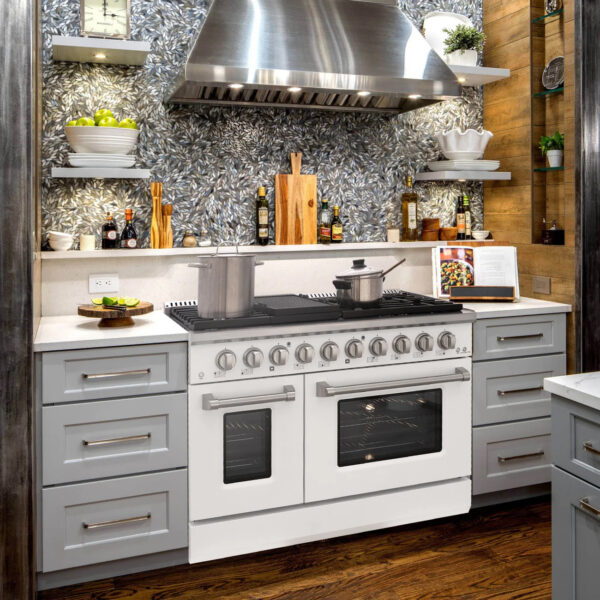 48" Slide-in Freestanding Professional Style Gas Range with 6.7 Cu. Ft. Oven, 8 Burners, Convection Fan, Cast Iron Grates. White & Stainless Steel - Image 2