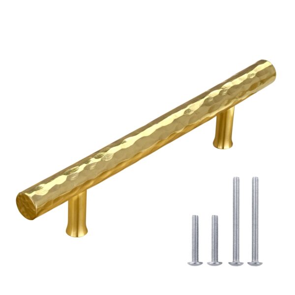 3-3/4 Inch Hole Center Hammered Polished Gold Kitchen Cabinet Handles 100% Solid Brass Drawer Pulls  CKDK19