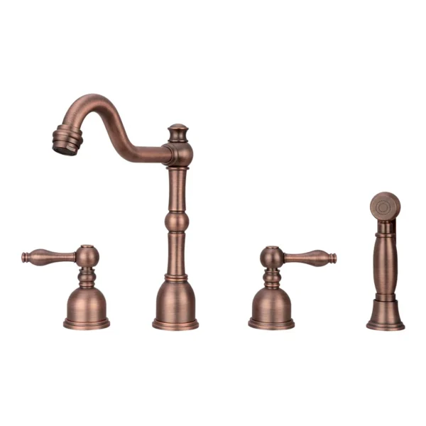 Two-Handles Antique Bronze Widespread Kitchen Faucet with Side Sprayer - IK96818-AB