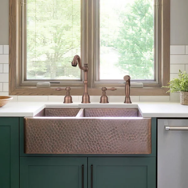 Two-Handles Antique Bronze Widespread Kitchen Faucet with Side Sprayer - IK96818-AB - Image 2