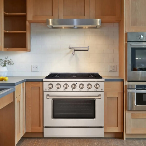 36" Slide-in Freestanding Professional Style Gas Range with 5.2 Cu. Ft. Oven, 6 Burners, Convection Fan, Cast Iron Grates. Stainless Steel - Image 2