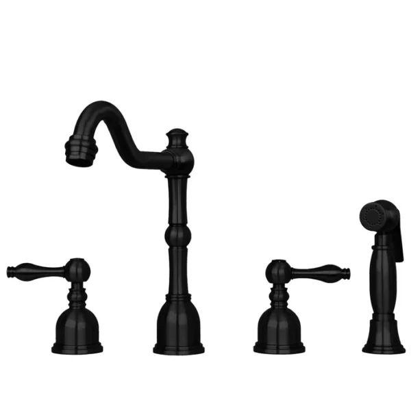 Two-Handles Matte Black Widespread Kitchen Faucet with Side Sprayer - IK96818-MB