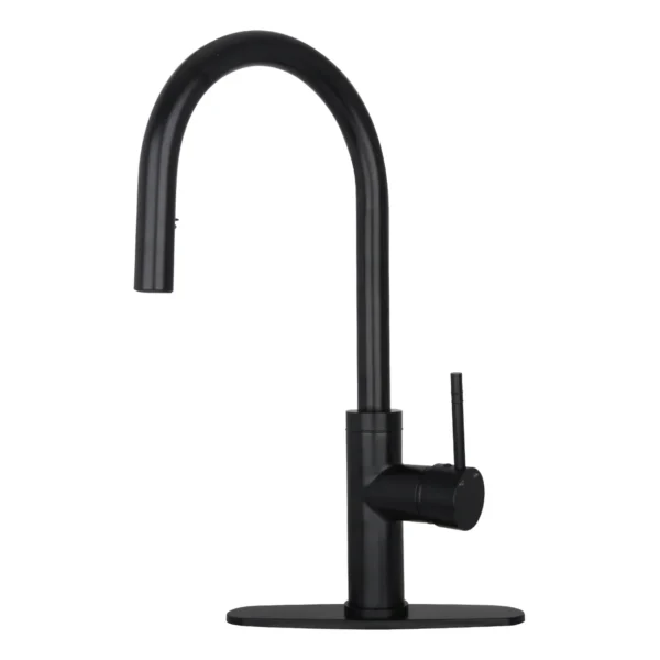 Matte Black Pull Out Kitchen Faucet with Deck Plate, Single Level Solid Brass Kitchen Sink Faucets with Pull Down Sprayer-PDF33