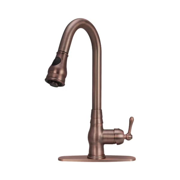 Copper Pull Out Kitchen Faucet with Deck Plate, Solid Brass Kitchen Sink Faucets with Pull Down Sprayer - PDF21