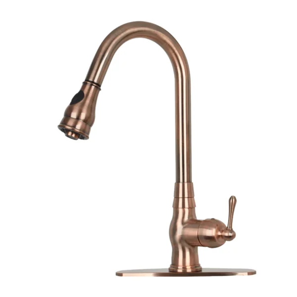 Pull Out Kitchen Faucet with Deck Plate, Single Level Solid Brass Kitchen Sink Faucets with Pull Down Sprayer - PDF17