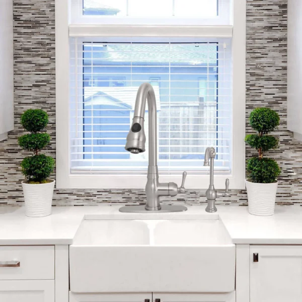 Brushed Gold Pre-Rinse Spring Kitchen Faucet, Single Level Solid Brass Kitchen Sink Faucets with Pull Down Sprayer - PDF53 - Image 2