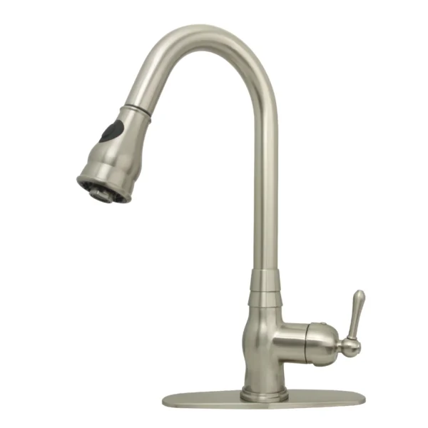 Brushed Gold Pre-Rinse Spring Kitchen Faucet, Single Level Solid Brass Kitchen Sink Faucets with Pull Down Sprayer - PDF53