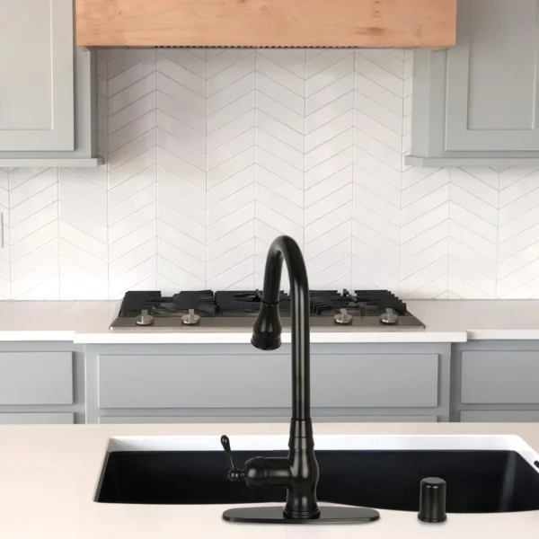 Pull Out Kitchen Faucet with Deck Plate, Single Level Solid Brass Kitchen Sink Faucets with Pull Down Sprayer-PDF32 - Image 2