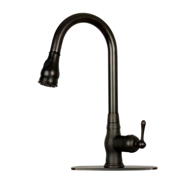 Pull Out Kitchen Faucet with Deck Plate, Single Level Solid Brass Kitchen Sink Faucets with Pull Down Sprayer-PDF38