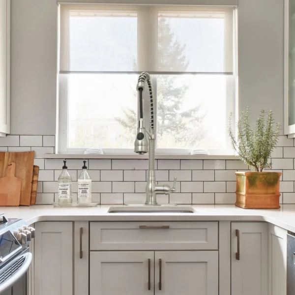 Brushed Gold Pre-Rinse Spring Kitchen Faucet, Single Level Solid Brass Kitchen Sink Faucets with Pull Down Sprayer - PDF54 - Image 2