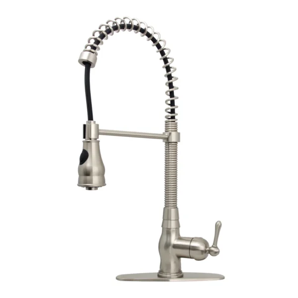 Brushed Gold Pre-Rinse Spring Kitchen Faucet, Single Level Solid Brass Kitchen Sink Faucets with Pull Down Sprayer - PDF54