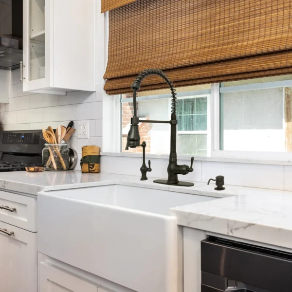 Oil Rubbed Bronze Pre-Rinse Spring Kitchen Faucet, Single Level Solid Brass Kitchen Sink Faucets with Pull Down Sprayer - PDF40 - Image 2