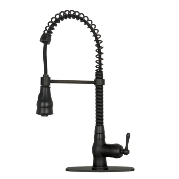 Oil Rubbed Bronze Pre-Rinse Spring Kitchen Faucet, Single Level Solid Brass Kitchen Sink Faucets with Pull Down Sprayer - PDF40