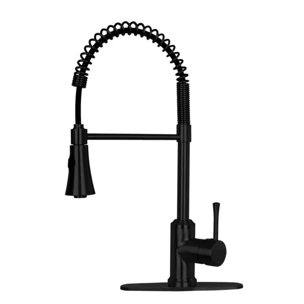 One-Handle Pre-Rinse Spring Matte Black Kitchen Faucet - PDF35