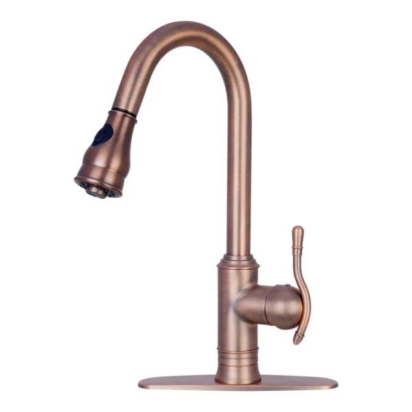 Antique Bronze Pull Out Kitchen Faucet, Single Level Solid Brass Kitchen Sink Faucets with Pull Down Sprayer - PDF20