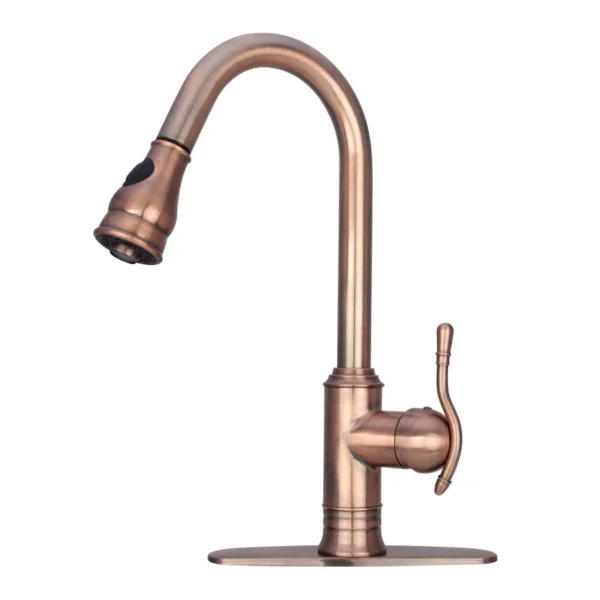 Copper Pull Out Kitchen Faucet, Single Level Solid Brass Kitchen Sink Faucets with Pull Down Sprayer - PDF19