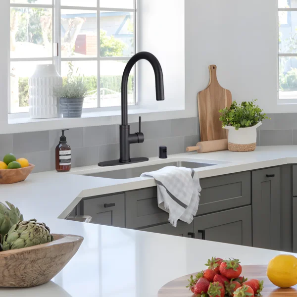 Oil Rubbed Bronze Pull Out Kitchen Faucet with Deck Plate, Single Level Solid Brass Kitchen Sink Faucets with Pull Down Sprayer-PDF39 - Image 2