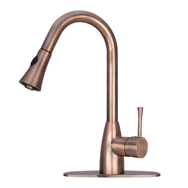 Copper Pull Out Kitchen Faucet, Single Level Solid Brass Kitchen Sink Faucets with Pull Down Sprayer- PDF18