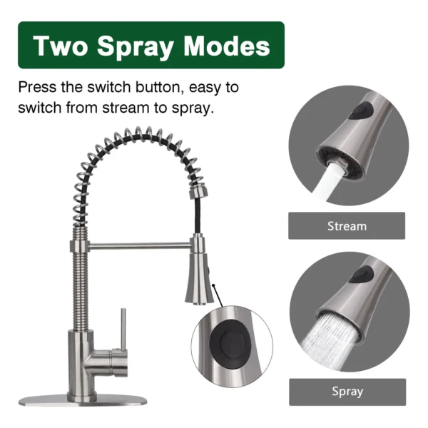 Brushed Gold Pre-Rinse Spring Kitchen Faucet, Single Level Solid Brass Kitchen Sink Faucets with Pull Down Sprayer - PDF55 - Image 2