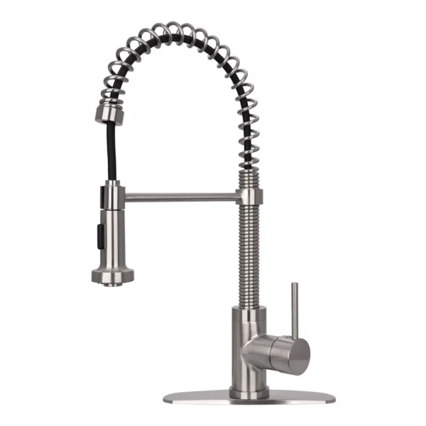 Brushed Nickel Pre-Rinse Spring Kitchen Faucet, Single Level Solid Brass Kitchen Sink Faucets with Pull Down Sprayer - PDF56