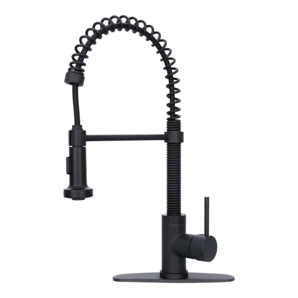 Matte Black Pre-Rinse Spring Kitchen Faucet, Single Level Solid Brass Kitchen Sink Faucets with Pull Down Sprayer - PDF36