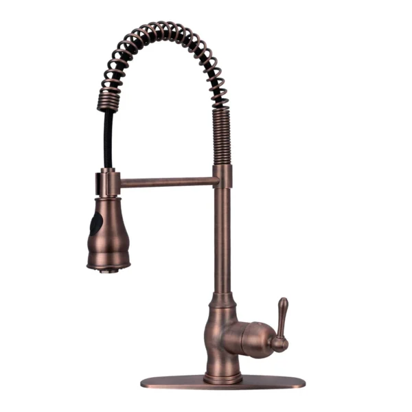 Antique Bronze Pre-Rinse Spring Kitchen Faucet, Single Level Solid Brass Kitchen Sink Faucets with Pull Down Sprayer- PDF22