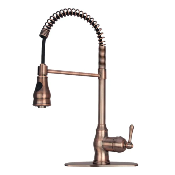 Copper Pre-Rinse Spring Kitchen Faucet, Single Level Solid Brass Kitchen Sink Faucets with Pull Down Sprayer - PDF15