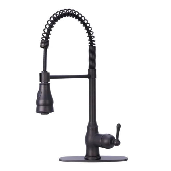 Oil Rubbed Bronze Pre-Rinse Spring Kitchen Faucet, Single Level Solid Brass Kitchen Sink Faucets with Pull Down Sprayer -PDF41