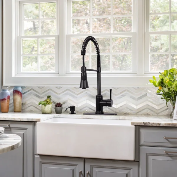 One-Handle Pre-Rinse Spring Matte Black Kitchen Faucet - PDF35 - Image 2