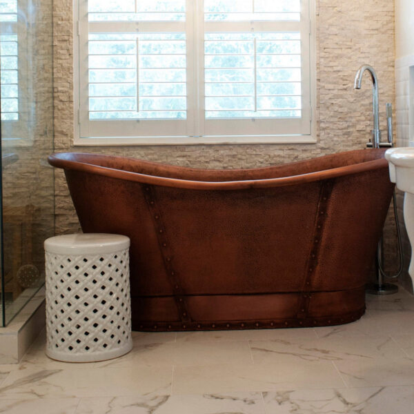 Icon Copper Double-Slipper Roll-Top Bathtub w/Pedestal AKB70012-C