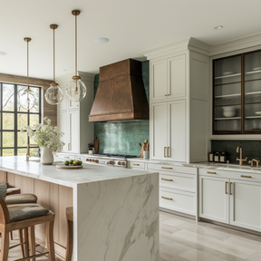 Copper - hued Range Hood in a Light - filled Kitchen