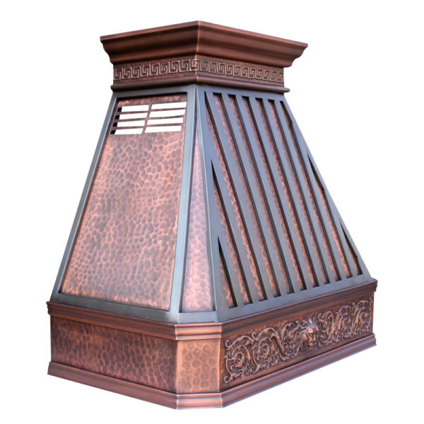 Decorative Copper - toned Range Hood with Ornate Carvings