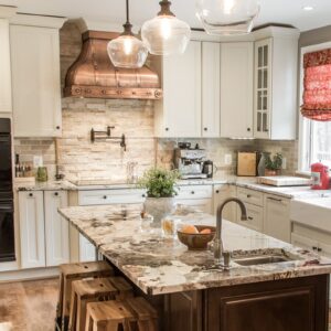 Rustic - styled Copper Range Hood in a Homey Kitchen