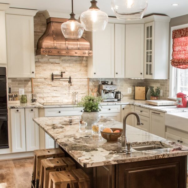 Rustic - styled Copper Range Hood in a Homey Kitchen